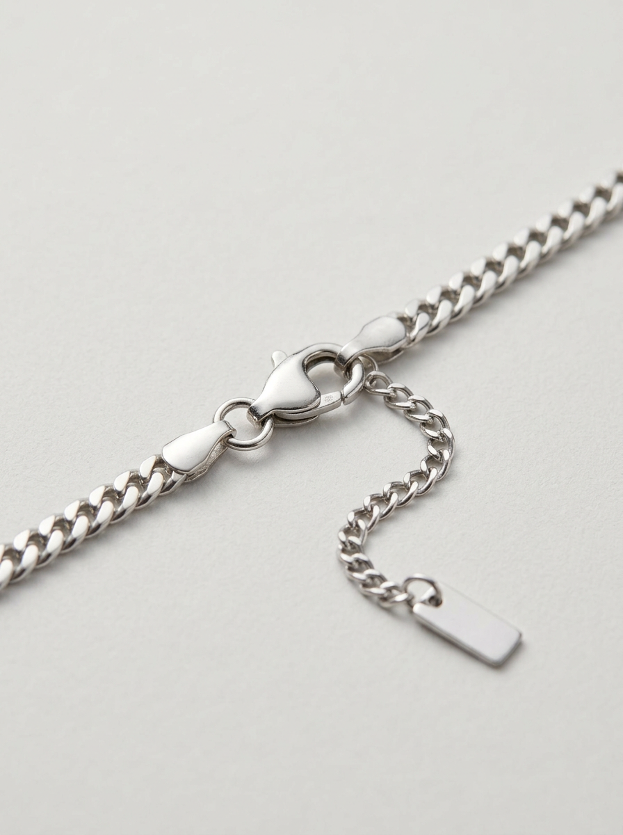 Cuban Chain 3mm in silver, clasp and adjustable extender