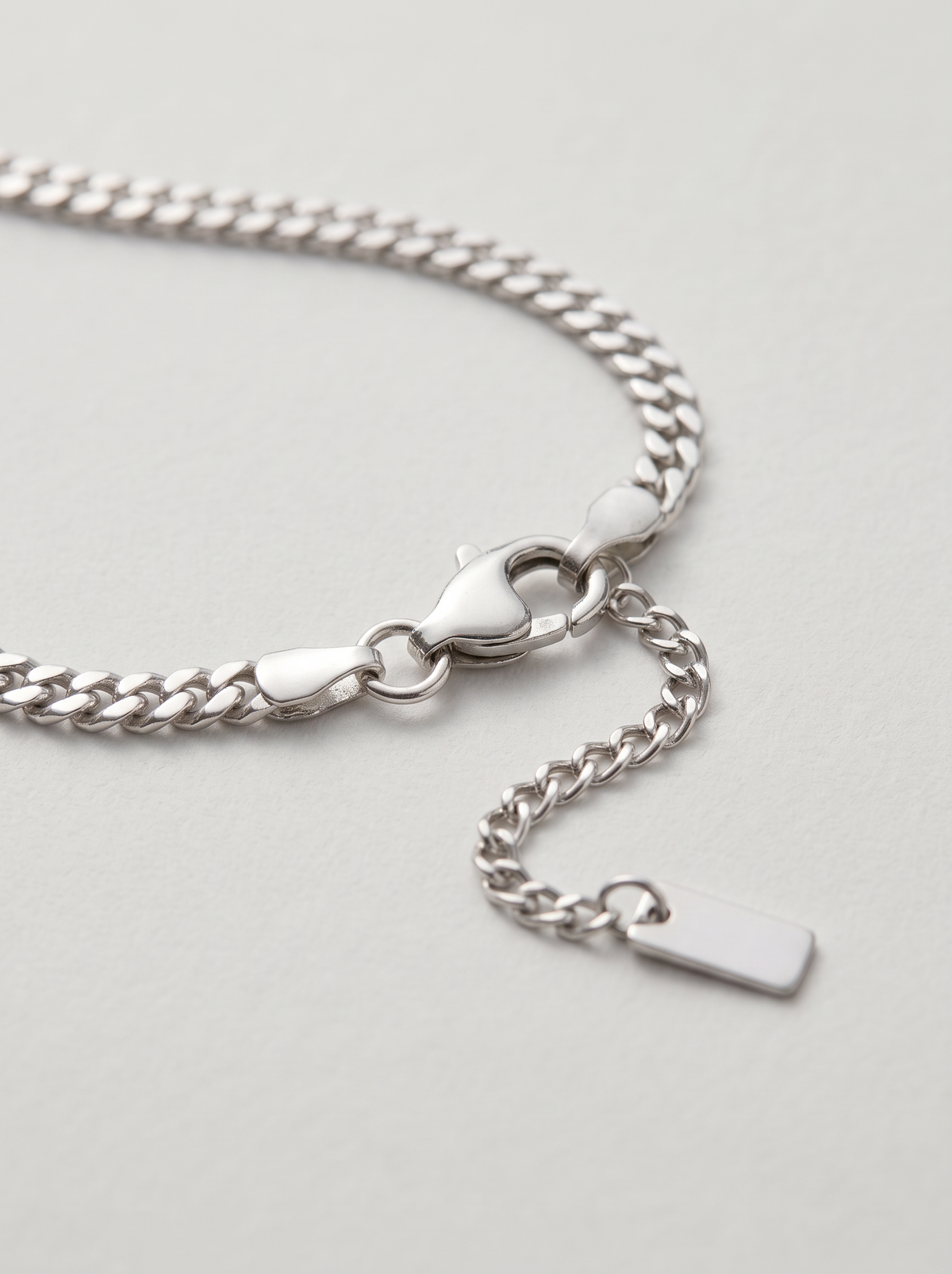 Cuban Bracelet 3mm in silver, clasp and adjustable extender